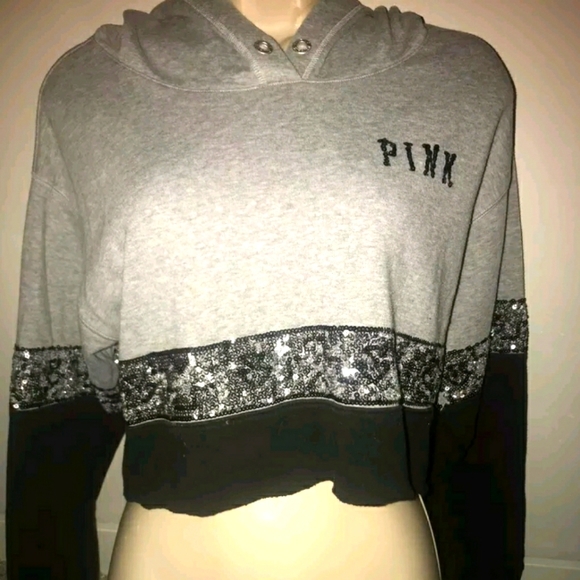 PINK Victoria's Secret Tops - VS Pink | Sequin Bling Crop Hoodie